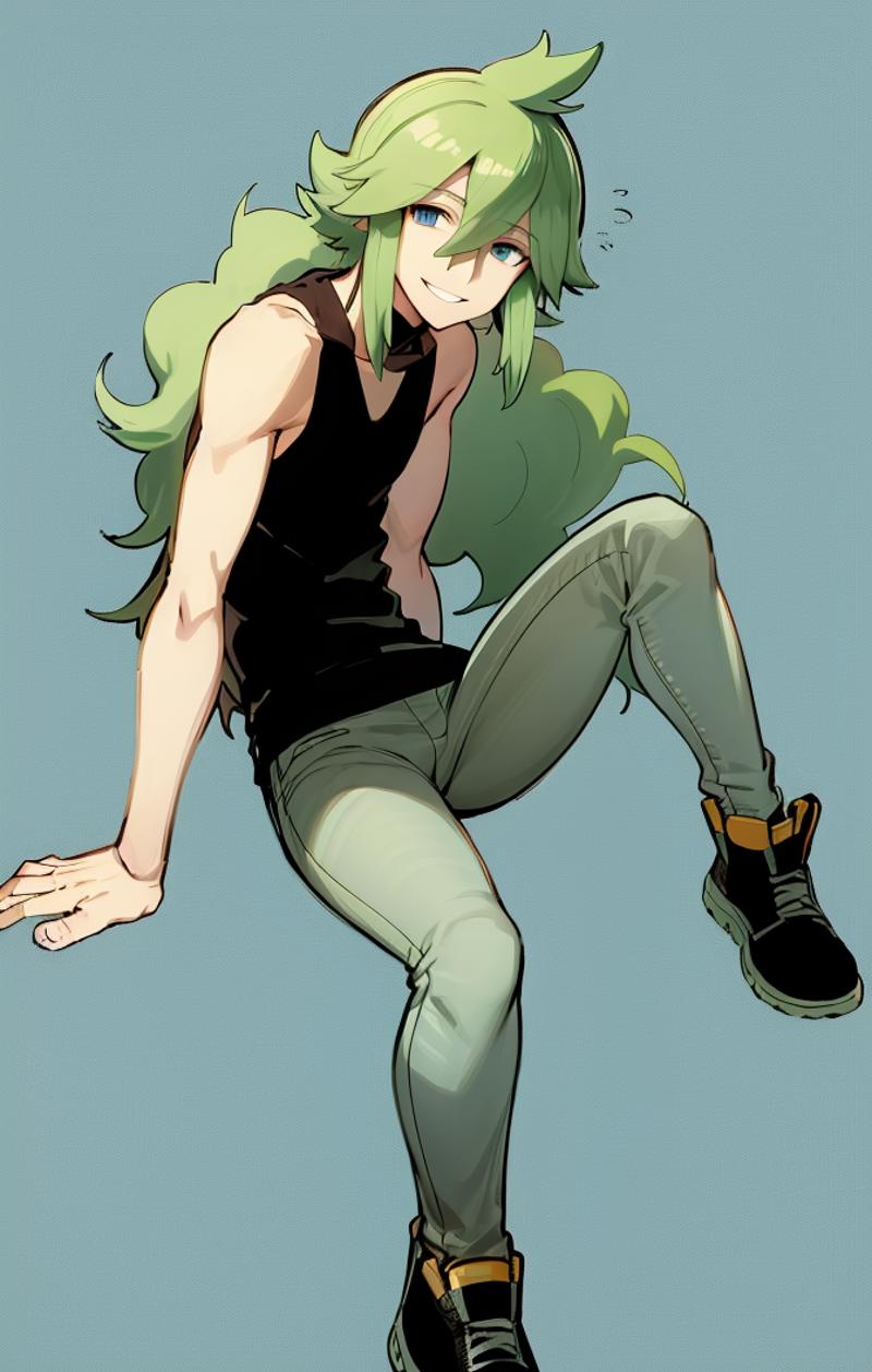 40707-2286134739-flat shading, simple shading, limited palette, sitting, legs spread, jeans, tanktop, toned male, natural harmonia gropius [pokem.png